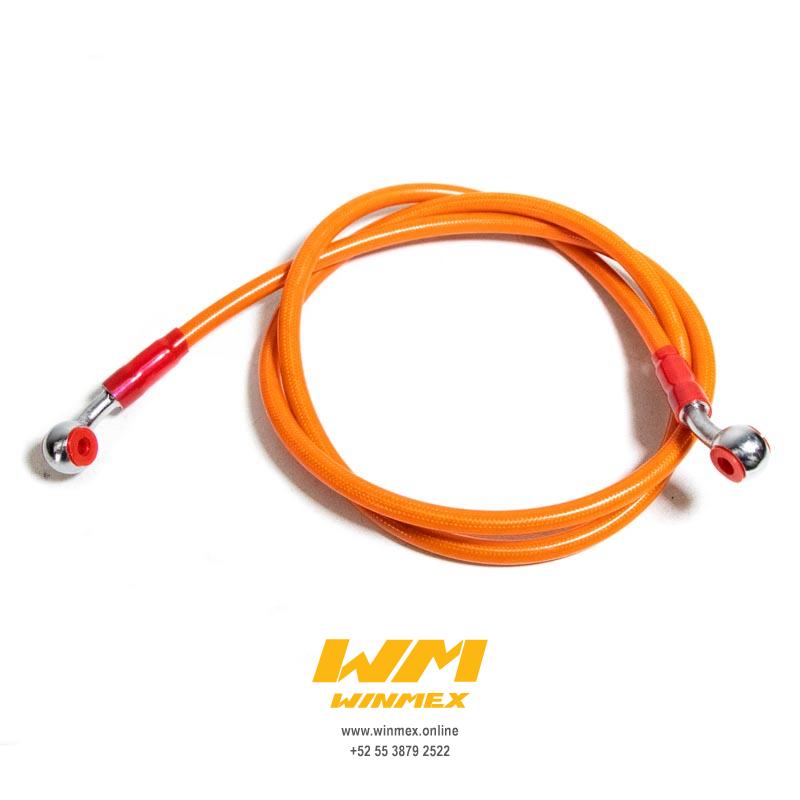 MANGUERA DELANTERA DE FRENO ACERADA UNIVERSAL 120mm. NARANJA