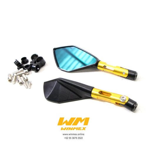 ESPEJOS UNIVERSALES CON ADAPTADOR 8mm: Y 10mm. MODELO M1 DORADO